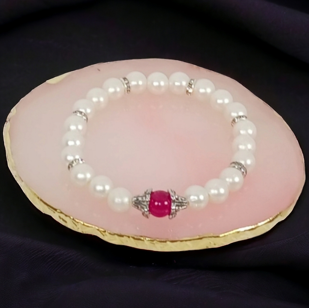 Magenta Jade & Pearl Bracelet Coquette Dollette Pink Parisian New Preppy 2000s